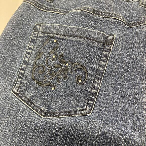 Faded Glory Jeans Stretch Med Stone Dark Blue Bling Pocket Plus Size 22W - Picture 4 of 12